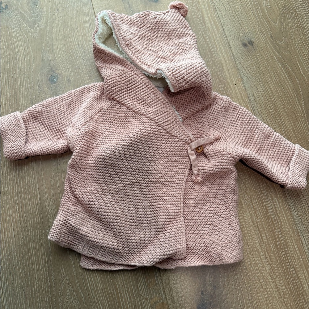 Zara Blush Knit Baby Sweater with Hood